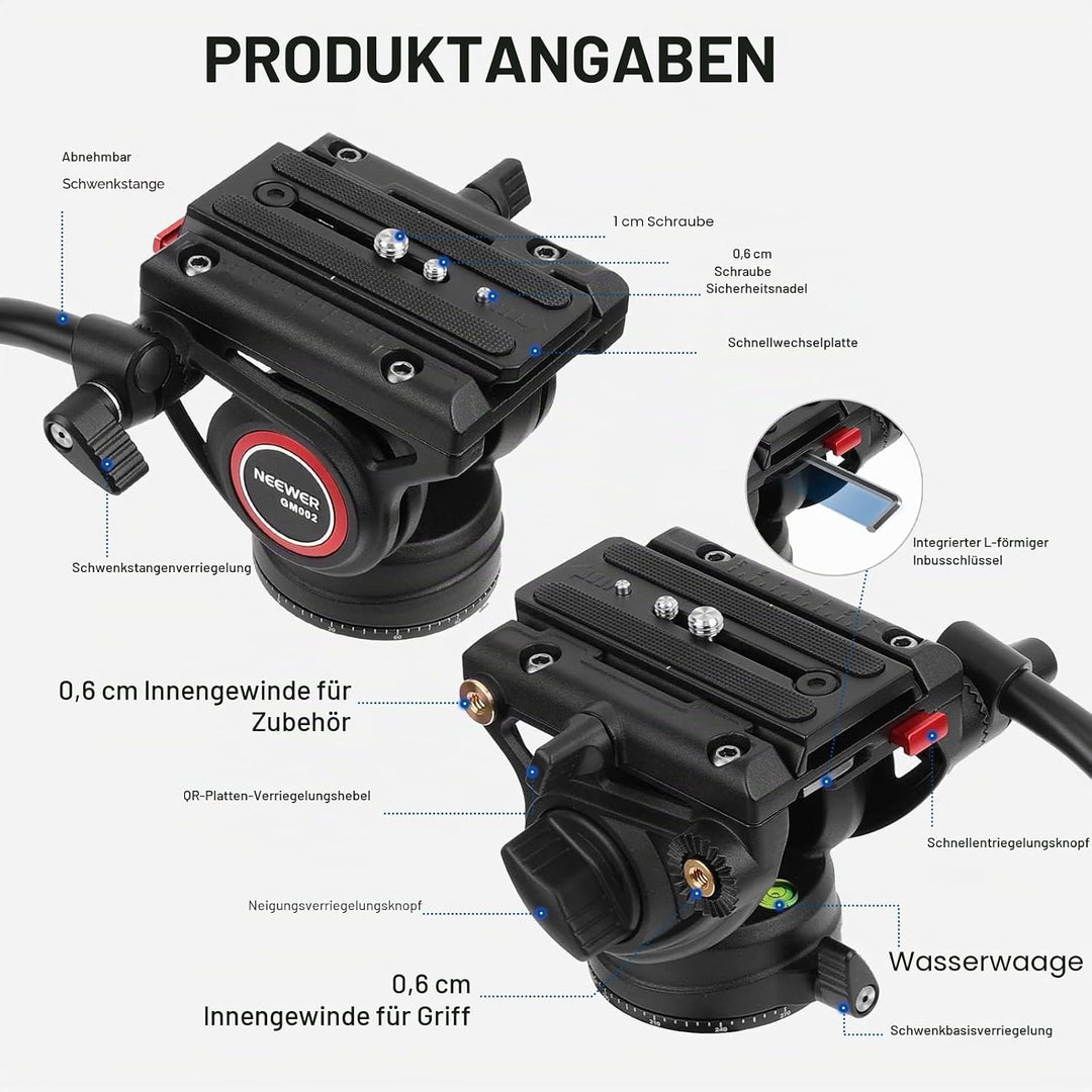 NEEWER Videostativ Fluidkopf mit Schnellwechselplatte, kompatibel mit DJI RS Gimbals Manfrotto, Tele