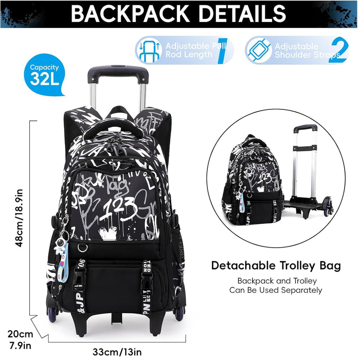 Amythe Schulrucksack Trolley für Jungen, Schulranzen mit Rollen für Kinder Teenager, Modischer Schul
