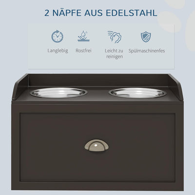 PawHut Hundenapf, 2 x 2L Futternapf, erhöhter Fressnapf mit Schublade, Edelstahlnapf, Futterstation