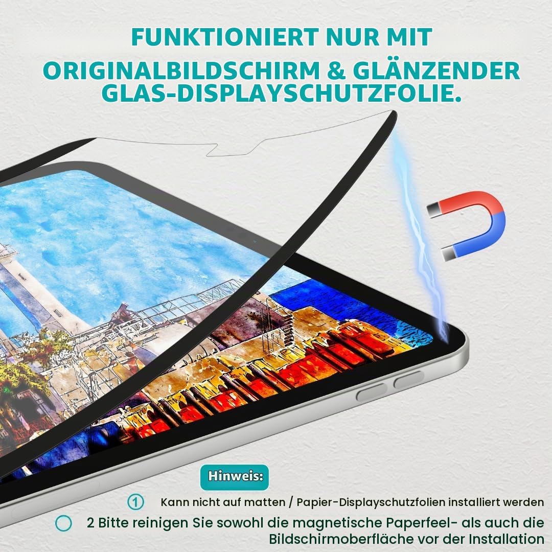 PAPERFEEL Magnetischer Folie für iPad Pro 11 2024 M4 Schutzfolie, Matt Papier Magnetisch Folie zum S