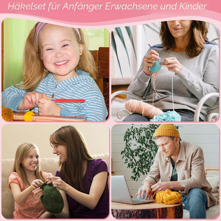 Aeelike Häkelnadel Set Häkelset für Anfänger mit 20 Häkelgarn, Häkeln für Anfänger Set weisse katze,