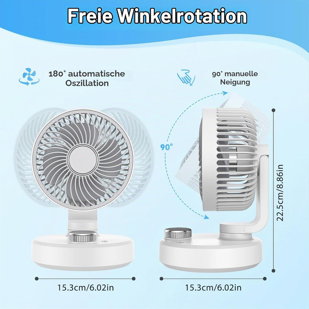 Tischventilator USB Ventilator Leise 6000mAh Akku Ventilator Kleiner Mini Tisch Ventilator Klein Des