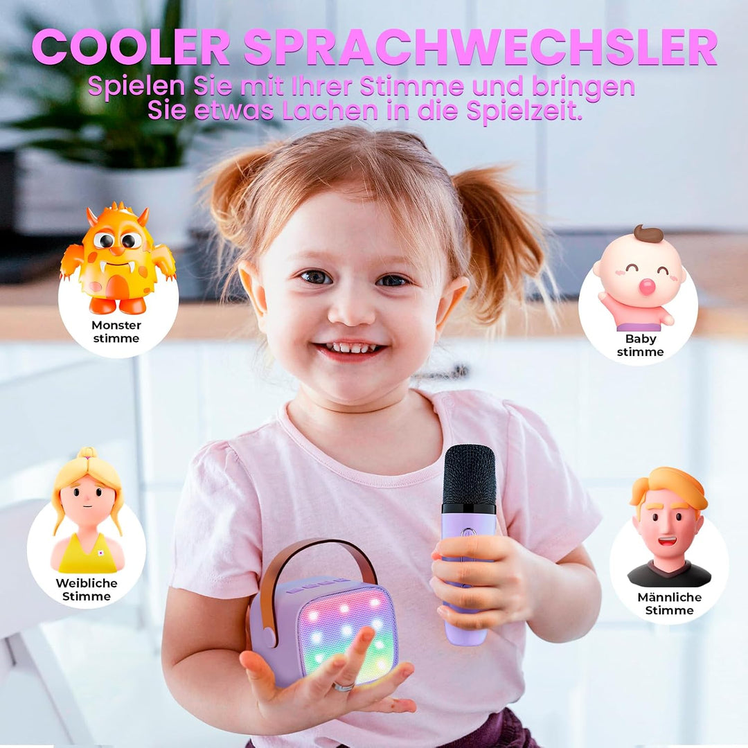 Wowstar Karaoke Maschine mit 2 Drahtlosen Mikrofonen, Tragbares Bluetooth Karaoke Maschine für Kinde