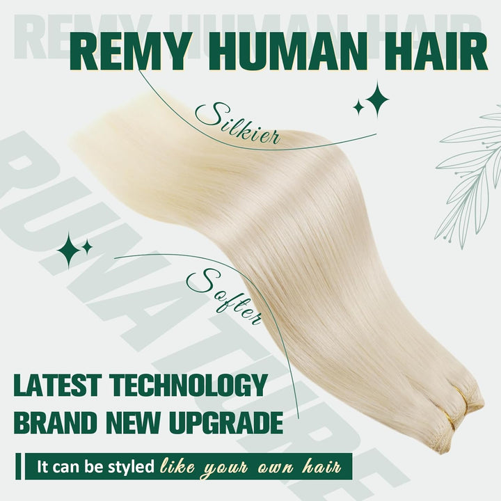 RUNATURE Tressen Extensions Echthaar Weissblond Glatt Echthaar Tressen Zum Einnähen Weisse Blondine