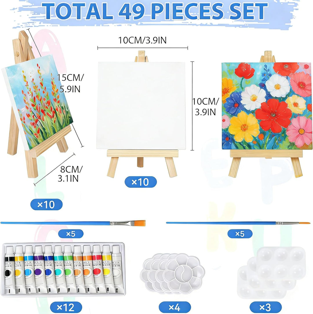10 Stück Mini Leinwand mit Mini Staffelei, Kleine Leinwände mit Staffelei Klein, 10 Pinseln&12Acrylf