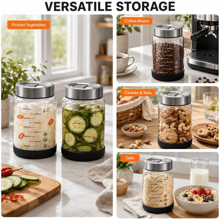 Fermentierglas 1L, 2 Stück Fermentiergläser mit Ventil, Kimchi Behälter mit Deckel, Fermentationsgla