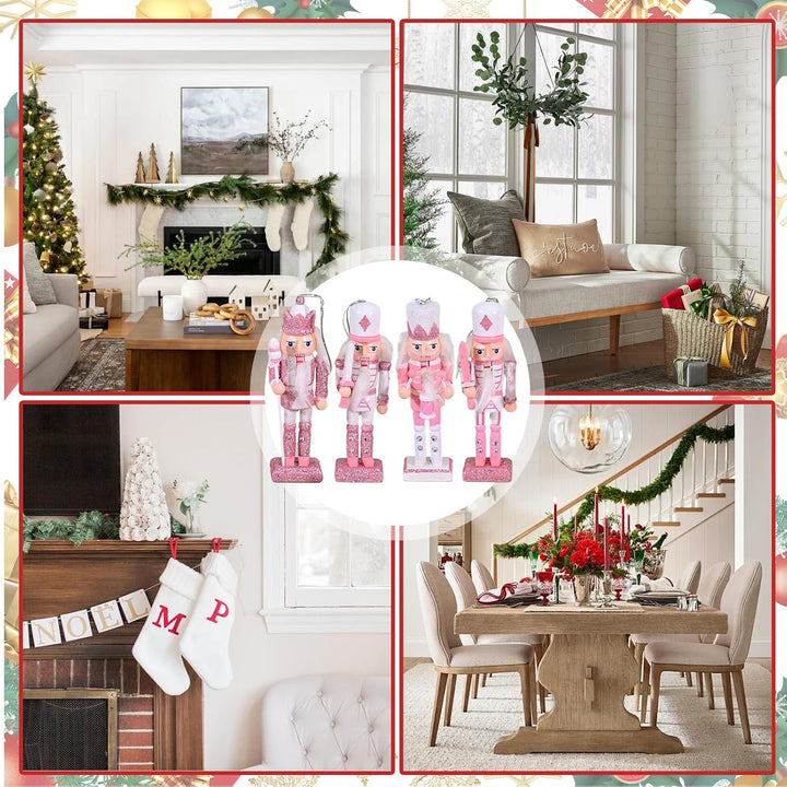 Nussknacker Weihnachtsdekoration,Festliche rosa Weihnachtsdekoration für e 4 Stücke,Holz Deko Figure