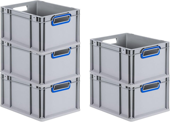 SuperSparSet 8x Eurobox NextGen Color | HxBxT 22x30x40cm | 20 Liter | Griffe blau offen | Glatter Bo