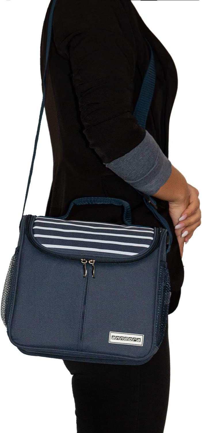 anndora Mini Kühltasche 4 Liter Vespertasche lunchbag - Farbwahl navy blau weiss, navy blau weiss