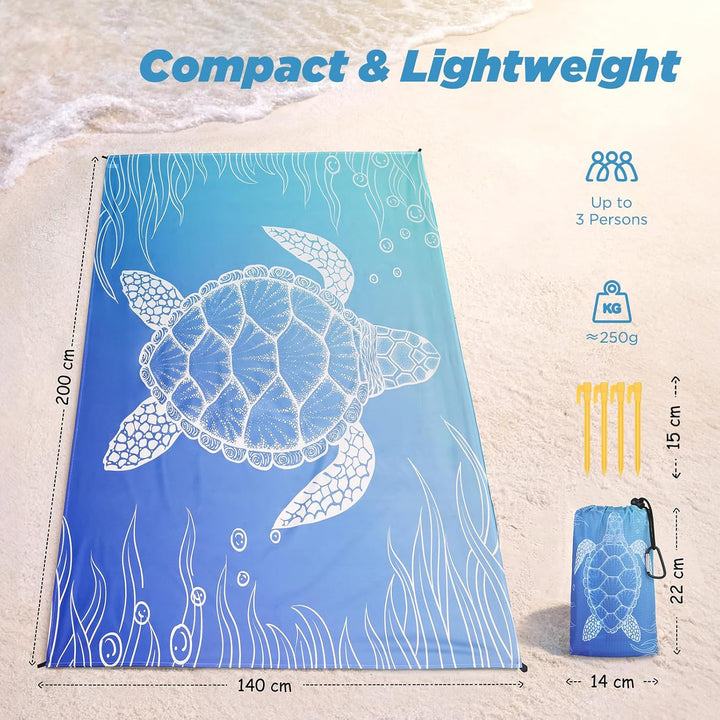 Siegvoll sandfreie Stranddecke 200x140 cm – wasserdichte Picknickdecke, Ultraleicht & kompakt, inkl.