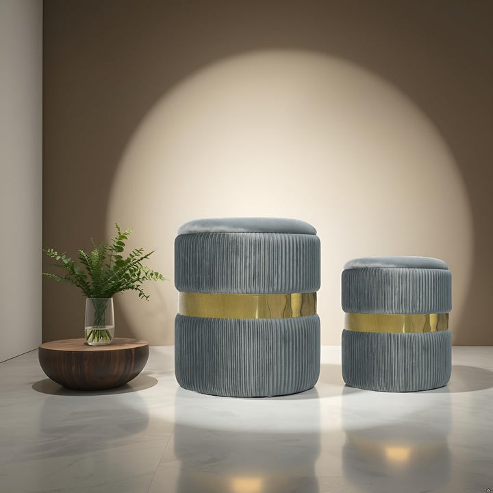 2er-Set Hocker mit Stauraum Samt Sitzhocker Rund Schminktisch Hocker Aufbewahrungshocker für Wohnzim