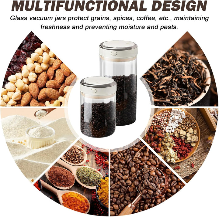 Kaffeedose luftdicht, 2 Stück kaffeedosen 1100ml 1700ml, Transparent Vakuum Kaffeebohnen Behälter Gl