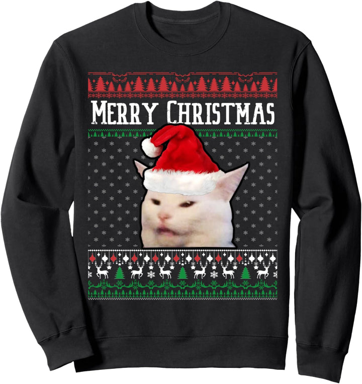 Meme Damen Yelling at a Smudge Cat Ugly Christmas Sweater Sweatshirt