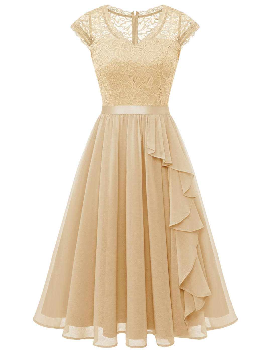 Wedtrend Cocktailkleid Damen Knielang Abendkleid Elegant für Hochzeit Elegant A Linie Rüschenkleid C