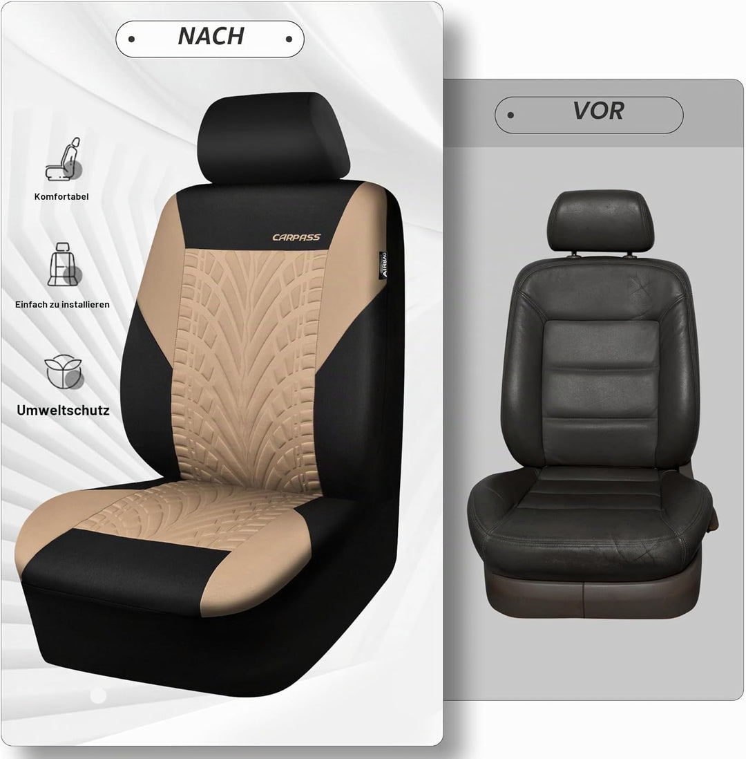 CAR PASS Autositzbezüge Komplettes Set, Vorder und Geteilte Rückbank, 3D Reifendruck Auto-Innenbezüg