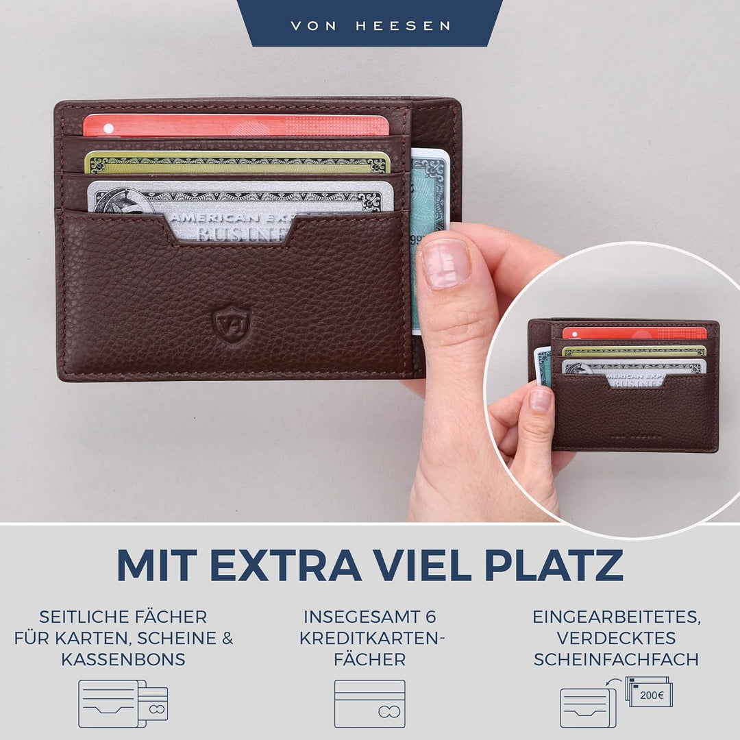 VON HEESEN® Echtleder RFID Kartenetui aus Nappa-Leder - 9 Fächer - Querformat Kreditkartenetui für D