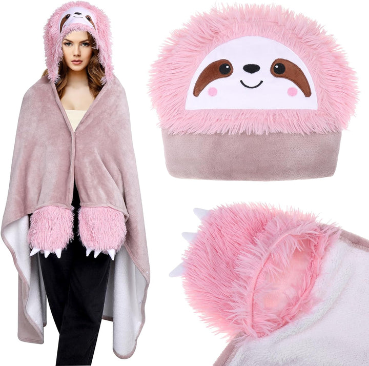 Rosa Faultier Kuscheldecke mit Ärmeln und Kapuze, Faultier Geschenk für Frauen, Weihnachtsgeschenke