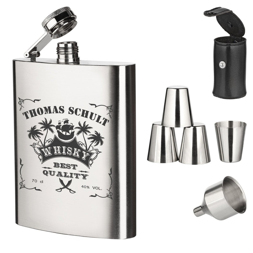 polar-effekt 7-TLG. Edelstahl Flachmann Geschenk-Set mit Personalisierte Gravur - Schnapsflasche 195