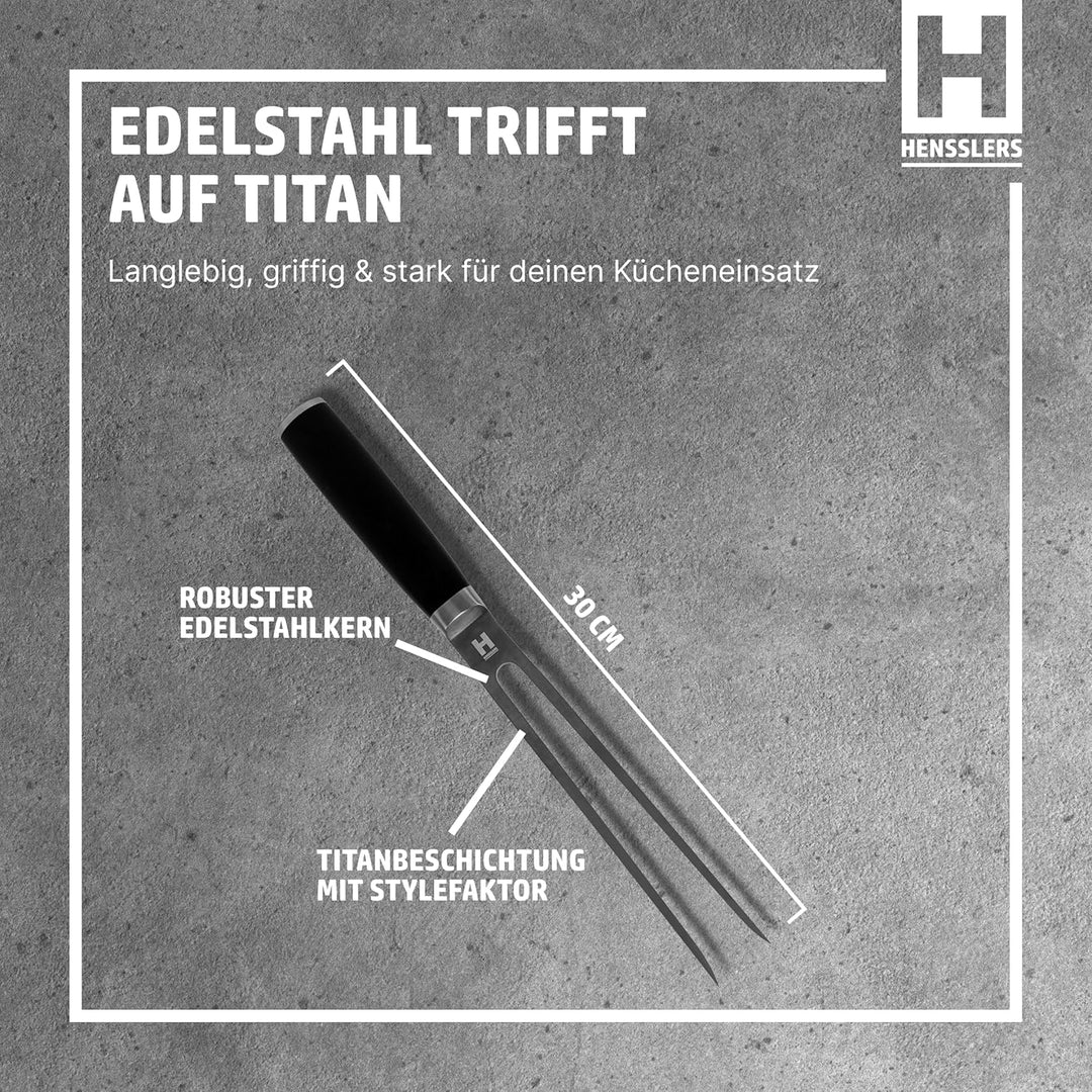 HENSSLERS® Fleischgabel Edelstahl [MIT SCHWARZER TITANBESCHICHTUNG] - Grillgabel - Bratengabel für d