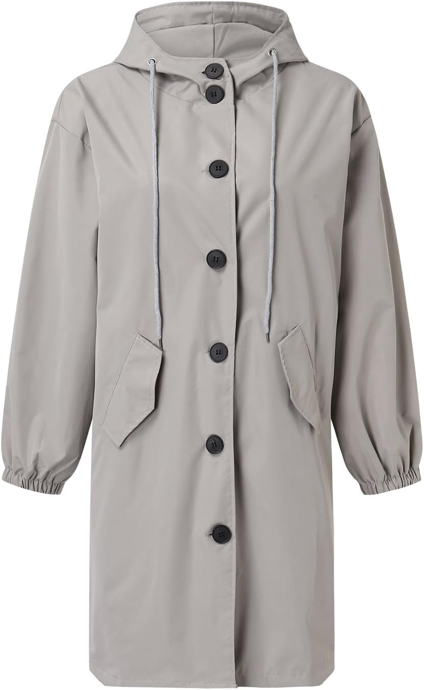 Beokeuioe Damen Trenchcoat Oversized Mantel Lang Umlegekragen Windjacke Einfarbig Damenmantel Überga