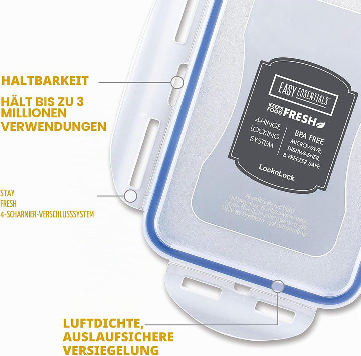 Lock &amp; Lock Vorratsdose HPL813, rechteckig 1800 ml 5.9 x 4.3 x 7.3" Pack of 4, 5.9 x 4.3 x 7.3" Pack