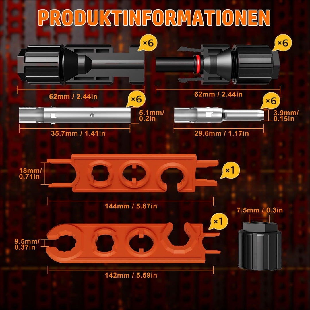 PEBA Crimpzange Solarstecker Set für 2.5/4/6mm² Solarpanel PV Kabel, mit Male/Female Solarpanel Kabe