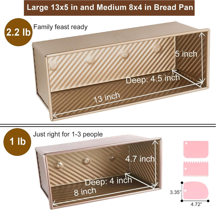 Toastbrot Backform mit Deckel, 1000g und 450g, 2Pcs, Antihaft Pullman Brotbackform, Wellbrotbackform