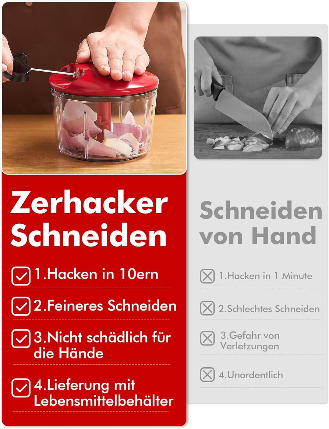 GDL Zwiebelschneider, 800ML Zwiebel Zerkleinerer mit Edelstahlklingen, Multizerkleinerer Gemüseschne