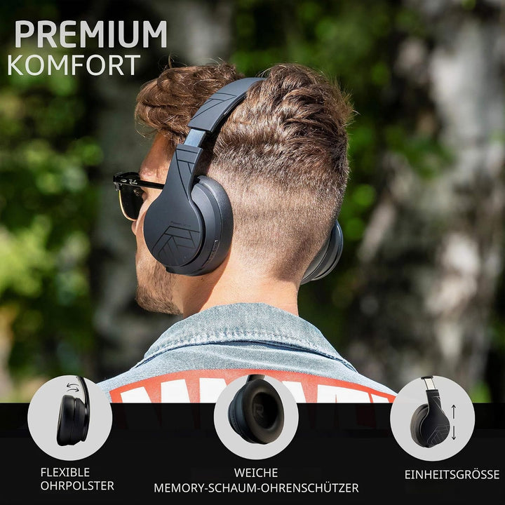 PowerLocus P6 Bluetooth Kopfhörer Over Ear, Over Ear Kopfhörer Kabellos mit Super Bass, 40Std. Spiel