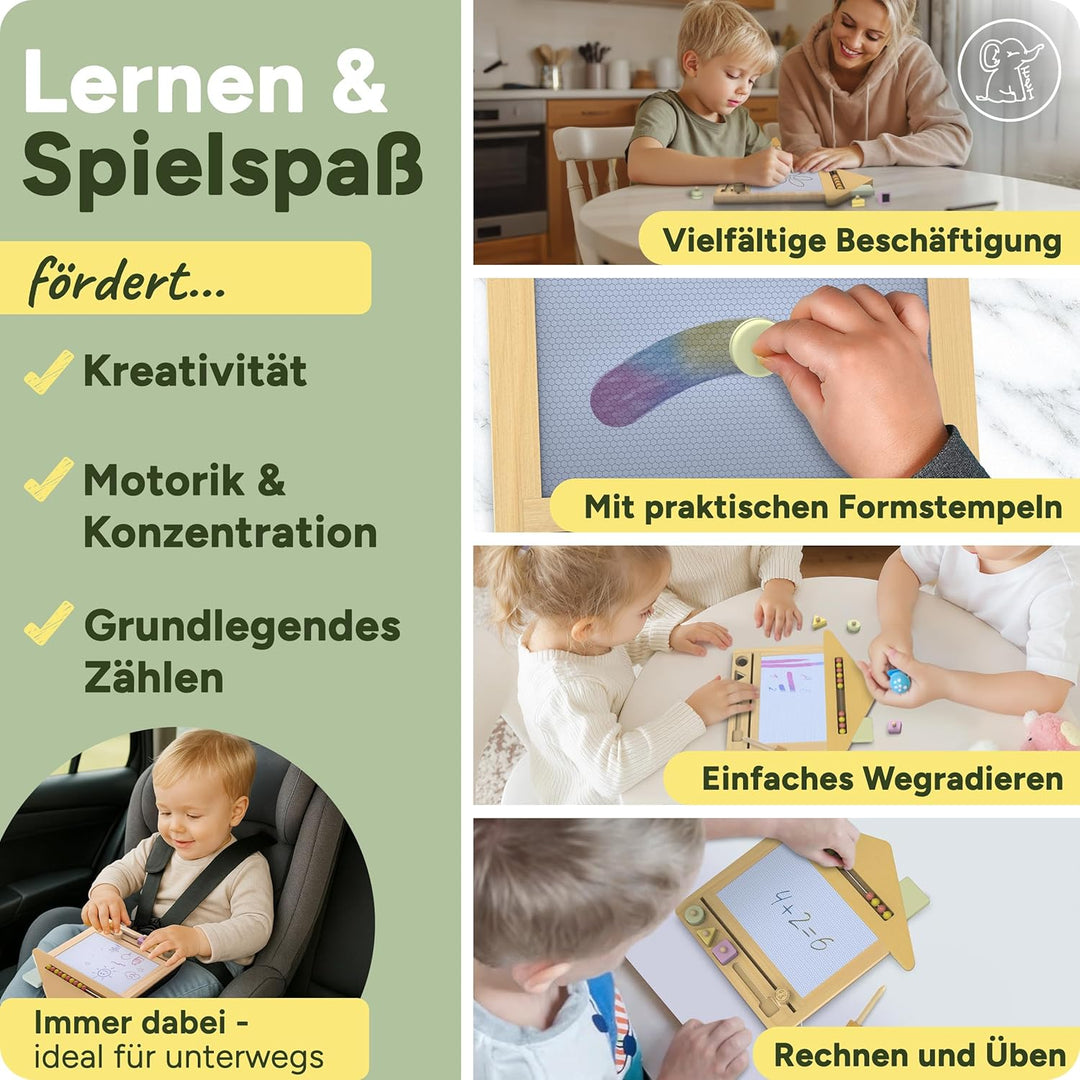 Eli® Zaubertafel aus Holz für Kinder ab 2 Jahre inkl. Stempel und Malstift Magnetische Maltafel - Ze