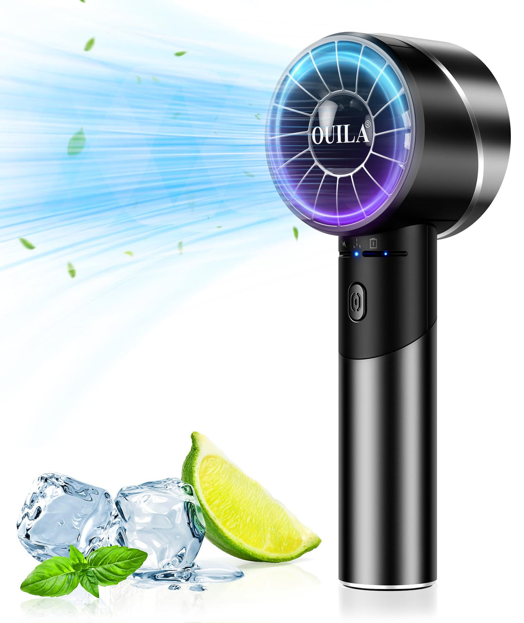 OUILA Handventilator, 2600mAh Mini Ventilator aus Metallwerkstoff USB Aufladbar Tragbarer Akku Venti