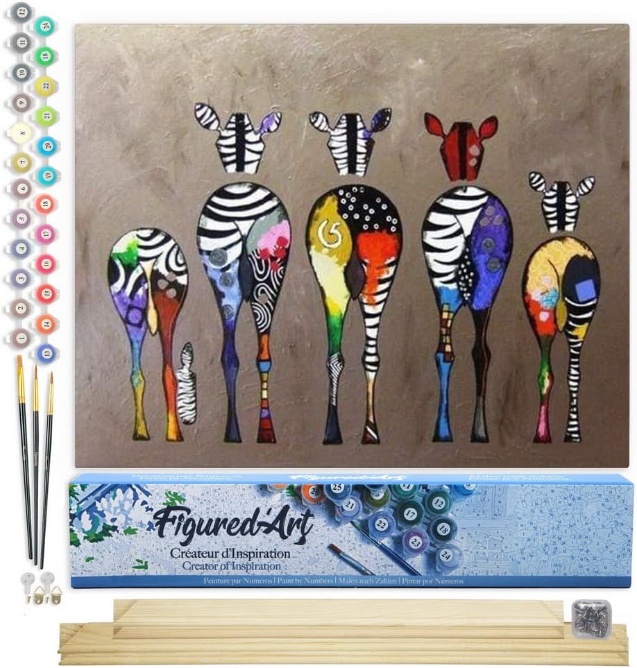Figured'Art Malen Nach Zahlen Erwachsene Mit Rahmen Zebras von hinten - Paint by Numbers Basteln DIY