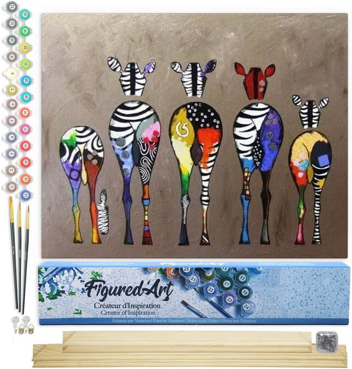 Figured'Art Malen Nach Zahlen Erwachsene Mit Rahmen Zebras von hinten - Paint by Numbers Basteln DIY