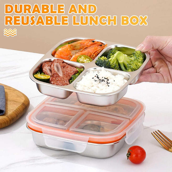 Snackbox mit 4 Fächern 2 Stück Edelstahl Brotdose 600ML Leckdichte Snackdose mit Deckel Wiederverwen
