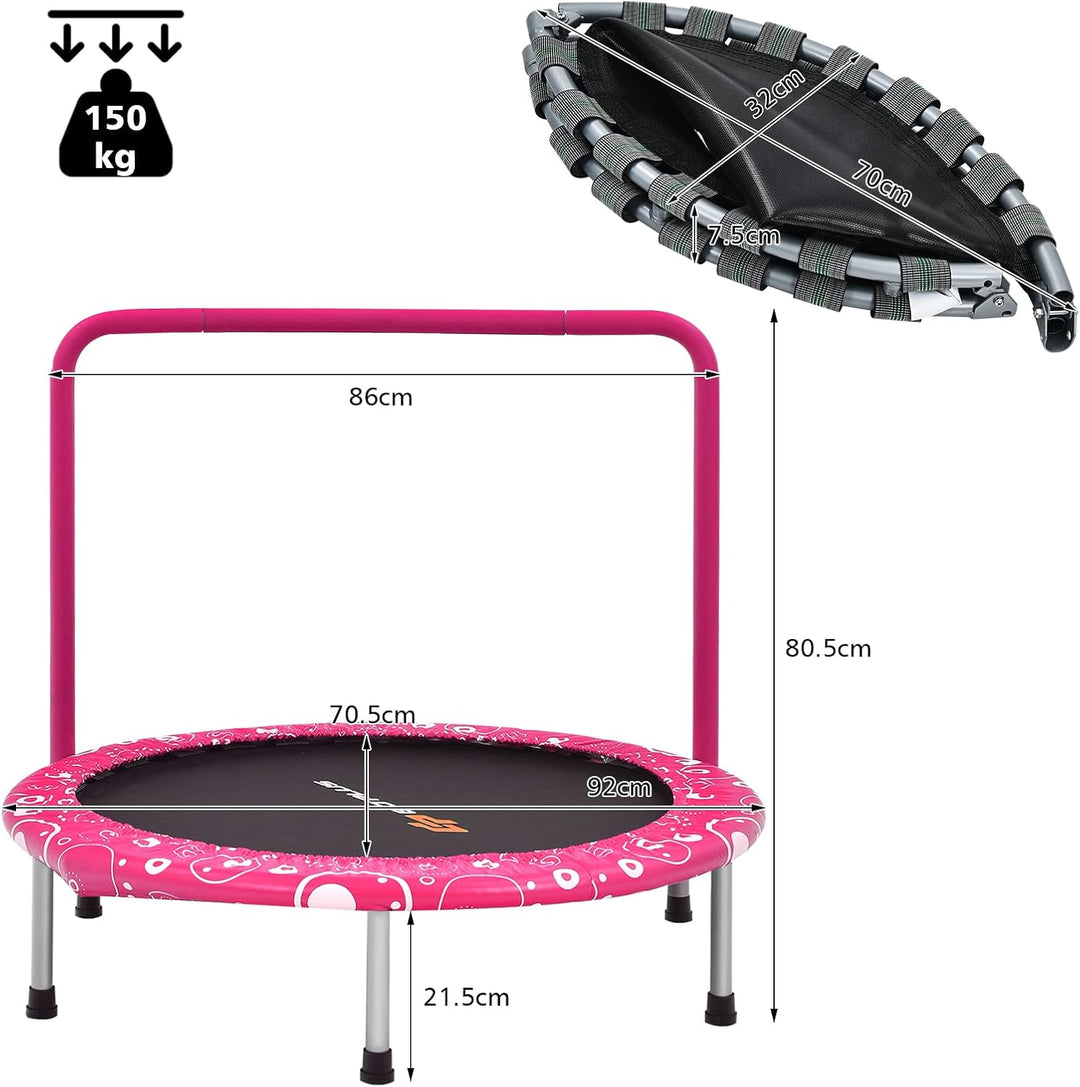 GOPLUS φ92cm Kinder Mini-Trampolin mit Haltegriff, klappbares Gartentrampolin bis 150kg belastbar, K