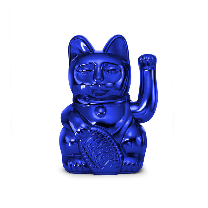 DONKEY Lucky Cat Cosmic Edition Earth Shiny Blue | Winkekatze, Maneki Neko, 15 cm, in Geschenkverpac