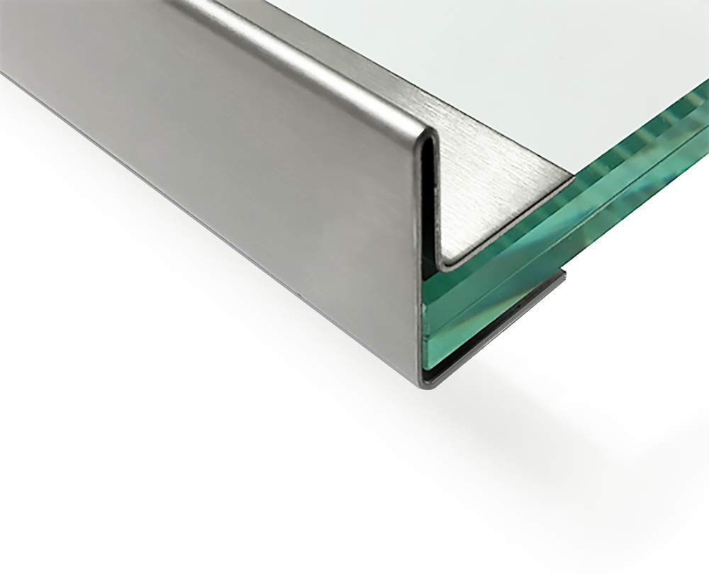 Edelstahl Glasdach-Regenrinne 8,5mm für ESG-Glas 8mm oder VSG Glas 8,76mm, 1.4301 aussen Schliff K32