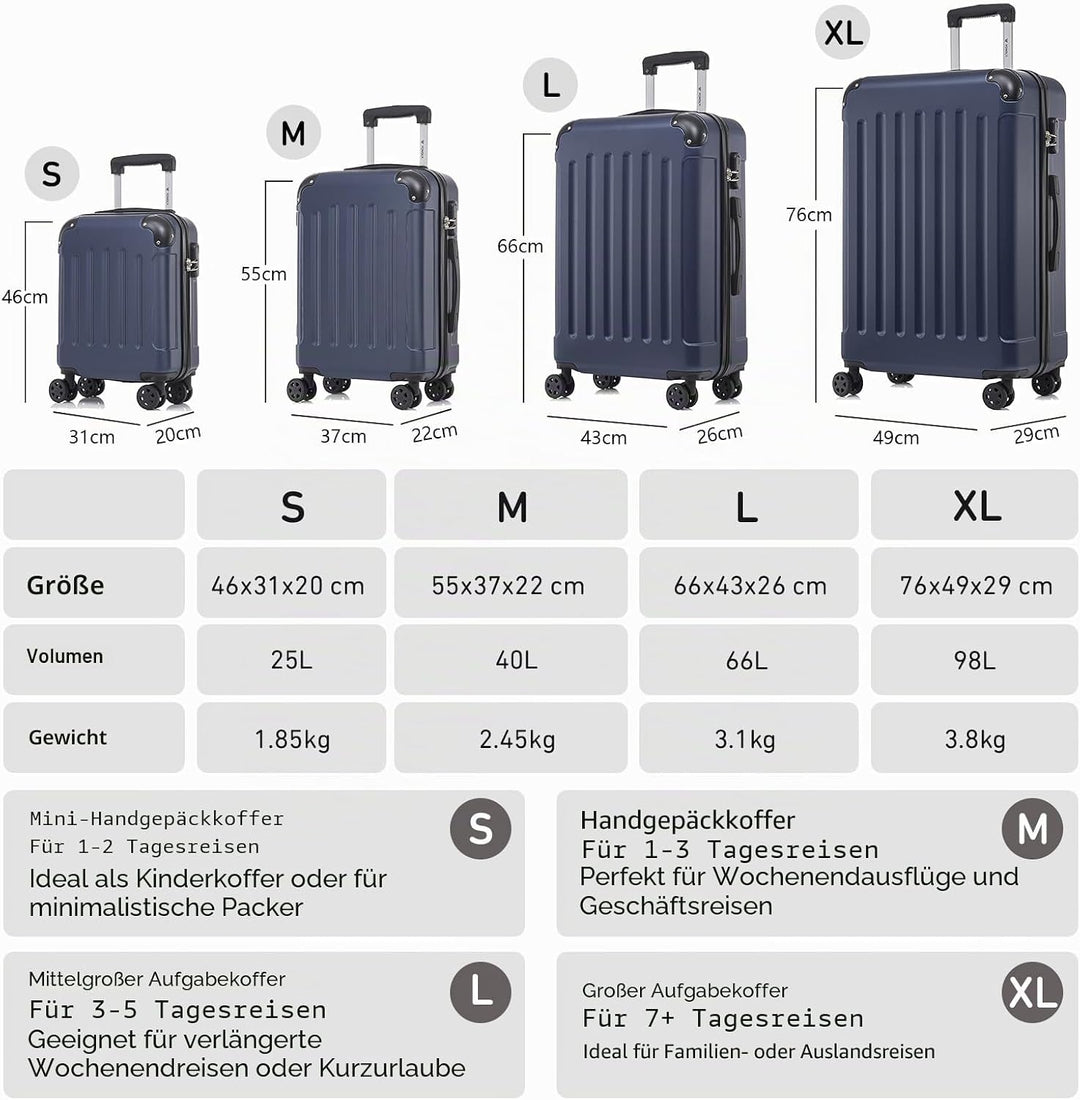 Koffer Suitcase Set, Trolley Reisekoffer, Rollkoffer Handgepäck, Kofferset, Gepäckset mit 4 Rollen 3