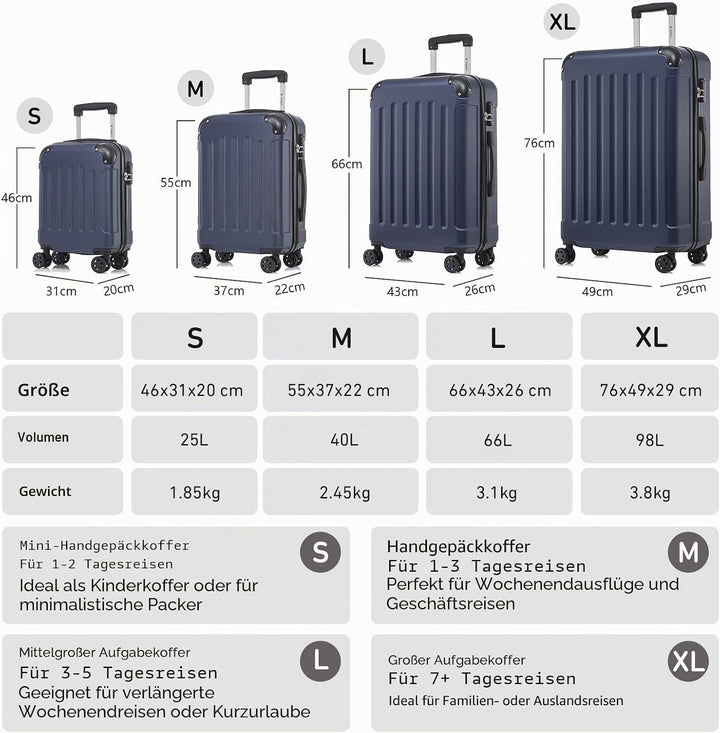 Koffer Suitcase Set, Trolley Reisekoffer, Rollkoffer Handgepäck, Kofferset, Gepäckset mit 4 Rollen 3