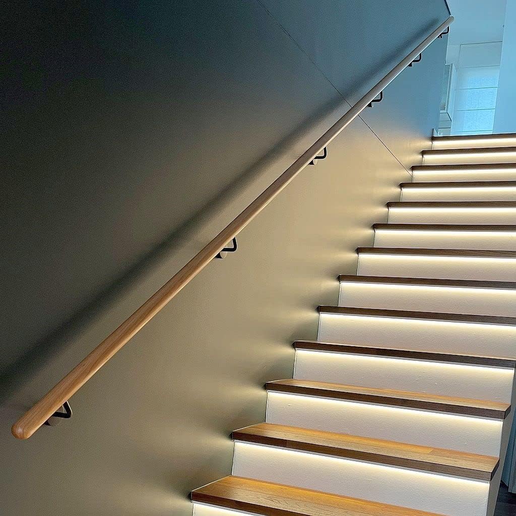 TIBU Buche Geländer Handlauf Treppe Holz Griff gew. Edelstahlhalter, Länge 30-500 cm aus einem Stück