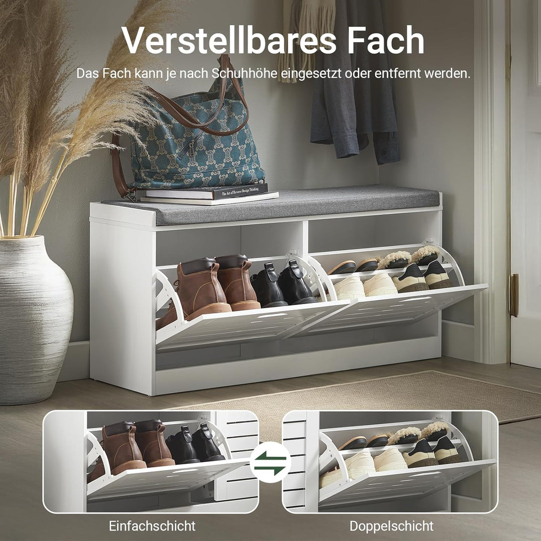 SoBuy Schuhbank mit Sitzfläche – Schuhbank mit Stauraum für 8 Paar Schuhe – Sitzbank mit Stauraum &