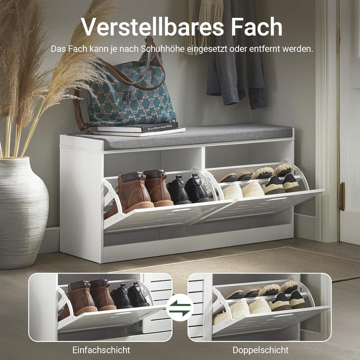 SoBuy Schuhbank mit Sitzfläche – Schuhbank mit Stauraum für 8 Paar Schuhe – Sitzbank mit Stauraum &