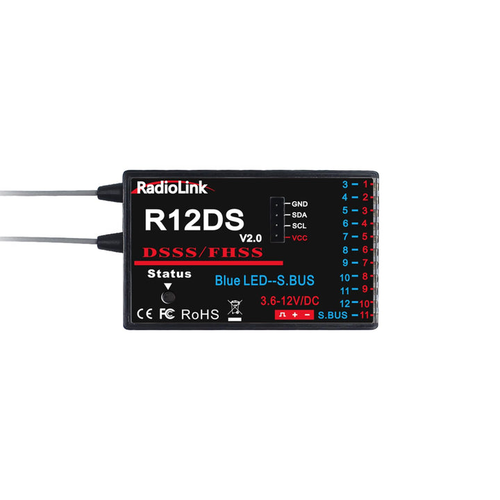 RadioLink R12DS 2.4G 12CH Empfänger für AT9 AT9S AT10 AT10II Sender RC Teile Flugzeug Luftbildgerät