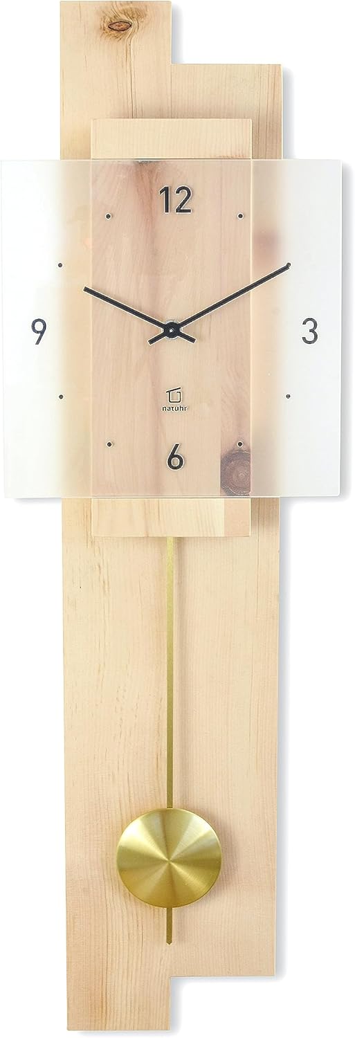 Natuhr Pendeluhr Holz Zirbenwald geräuscharm Massivholz Zirbe Mineralglas U.T.S. Uhrwerk Made in Ger
