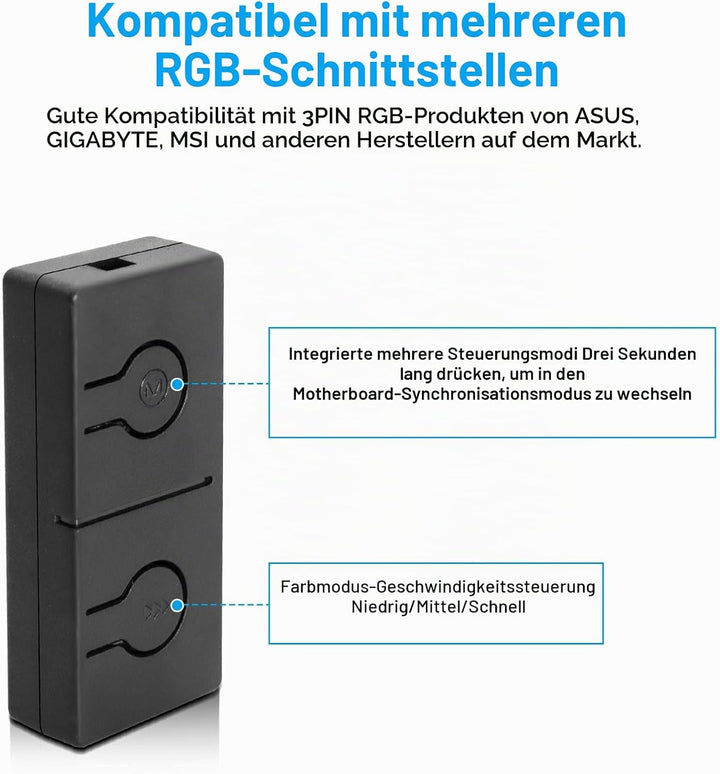 ARGB Konverter RUIZHI 5V ARGB zu 12V RGB Motherboard mit Manueller Controller zum Schalten von Farbw