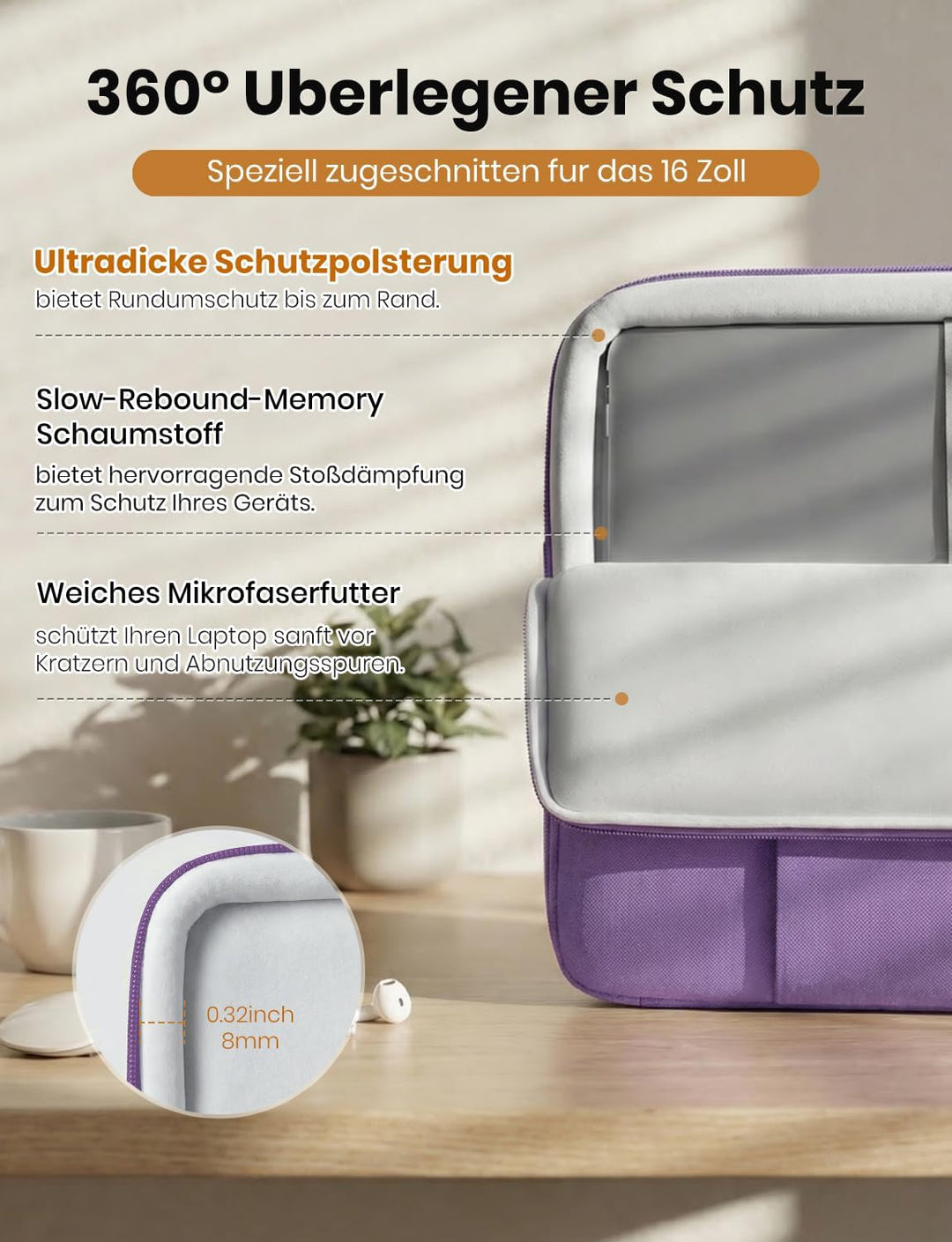 DOMISO 16 Zoll Laptop Tasche Hülle Notebook Case Schutzhülle Wasserdicht Laptophülle Stossfest Lapto