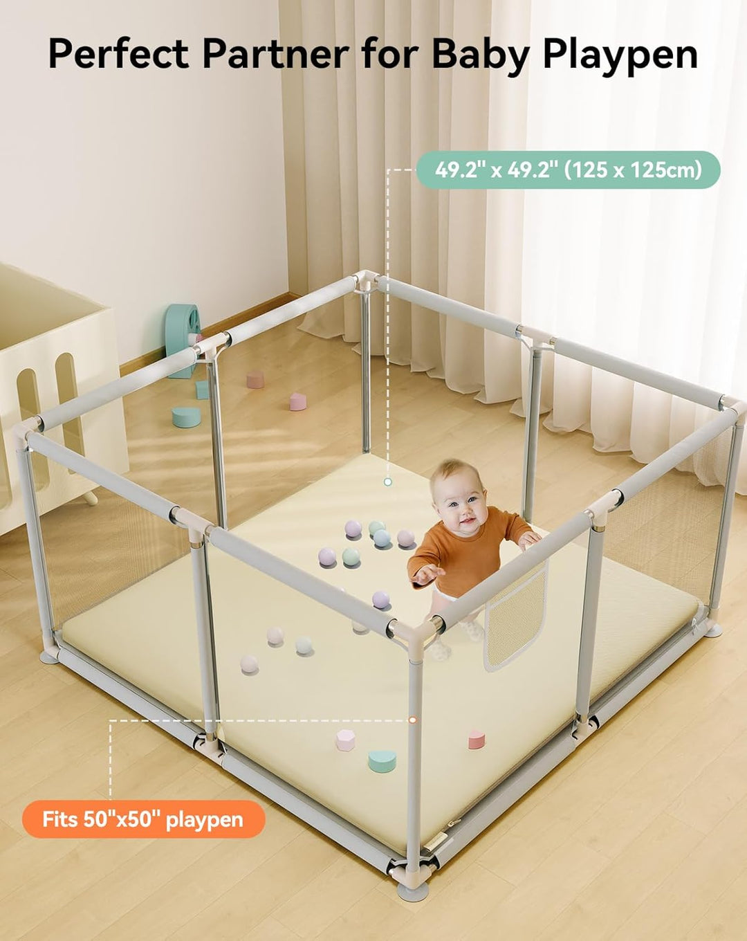 COMOMY Veganes Leder Krabbelmatte Baby, 127x127x3 cm Krabbeldecke für Baby, Extra Dicke und Weiche S