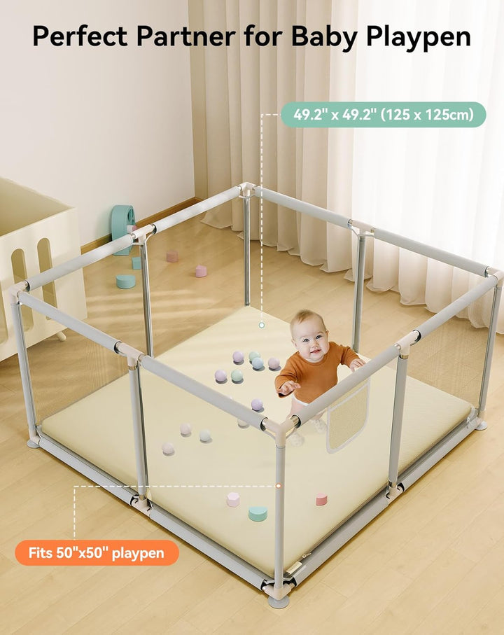 COMOMY Veganes Leder Krabbelmatte Baby, 127x127x3 cm Krabbeldecke für Baby, Extra Dicke und Weiche S