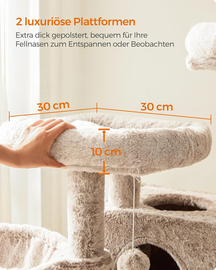 Feandrea Kratzbaum gross, Katzenbaum mit weichem Bezug, für grosse Katzen, Ombré-Braun-Weiss PCT162M