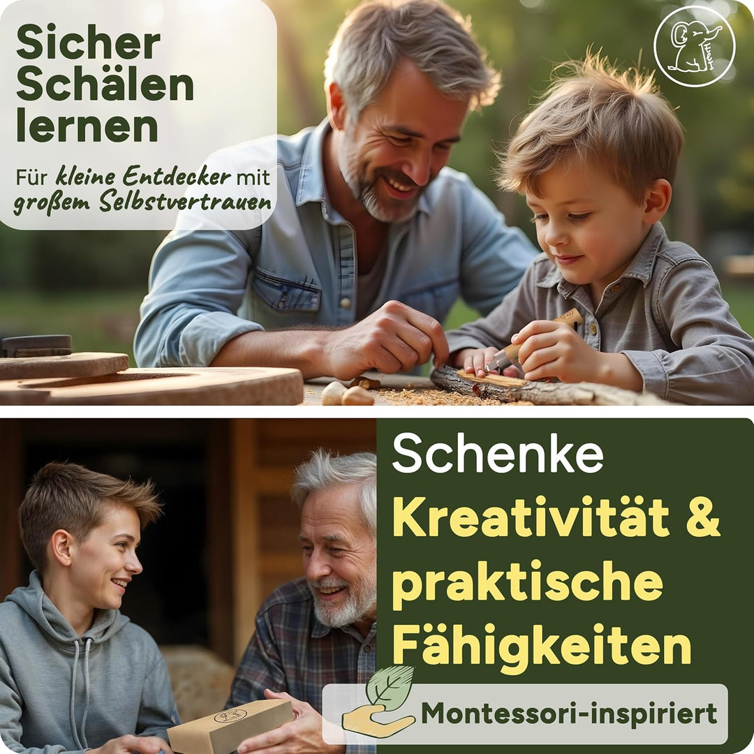 Eli® Schnitzmesser für Kinder mit Schnitzholz und runder Klinge ab 6 Jahre - hochwertiges Kindermess